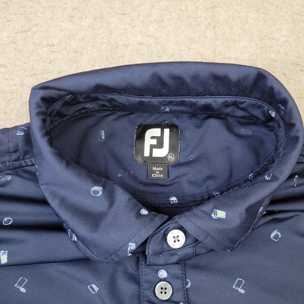 FootJoy Golf Polo Shirt Mens XL Blue Golf Tee Bag Ball Allover Short Sleeve - Picture 3 of 9